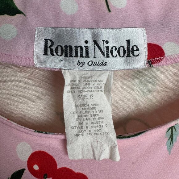 VTG Softgirl Cottagecore Ronni Nicole By Ouida Pink Cherry Print Maxi Dress Sz8 - Picture 3 of 9